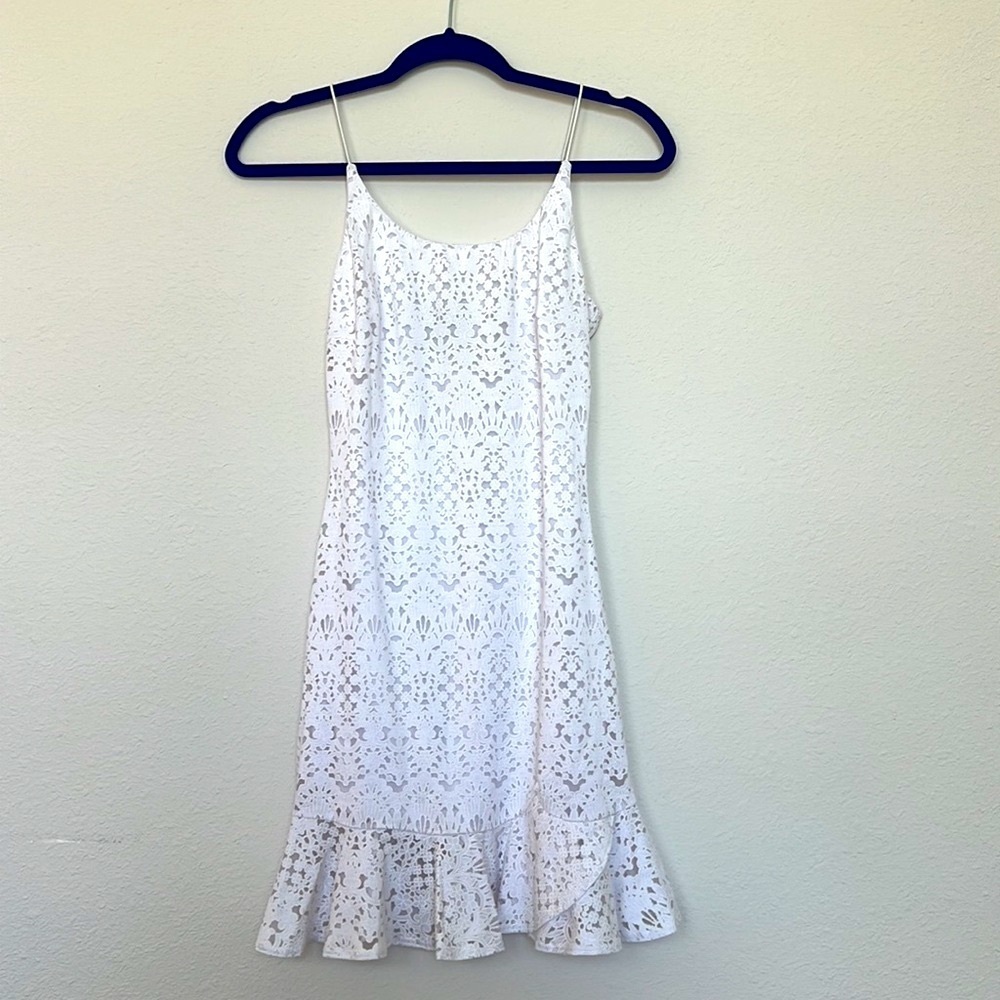 NWT AQUA Bloomingdales White Stretch Floral Lace Mini Bodycon Dress
